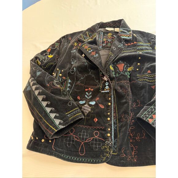 Chico's Black Velvet Jacket Embroidered Lined Boho Southwest Size 2 US Large - Picture 5 of 16